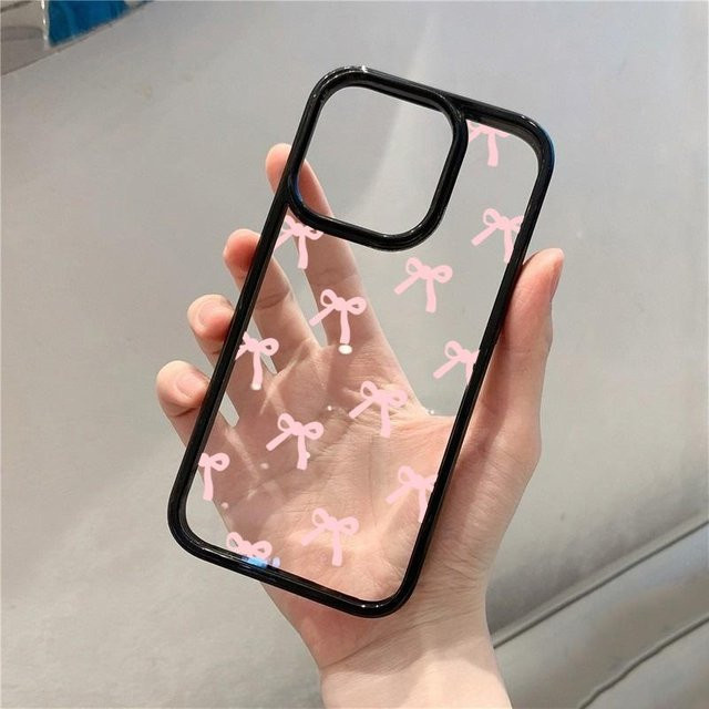 Yiran Bag Transparente Handyhülle mit Rot-Rosa Schleife für iPhone 15 16 14 13 12 11 Pro Max Plus XR X XS SE - Bild 1