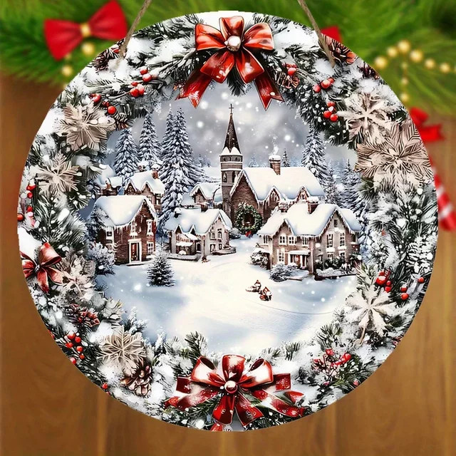 Potdemiel Weihnachts-Holzschild mit Eis- und Schnee-Relief Effekt für Wandbehang und Haustür, mehrfarbig, B/H: 20 x 20 cm - Bild 1