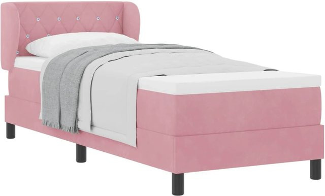 vidaXL Boxspringbett mit Matratze und Kopfteil in Rosa, Samt, B/T/H: 80 x 200 cm - Bild 1