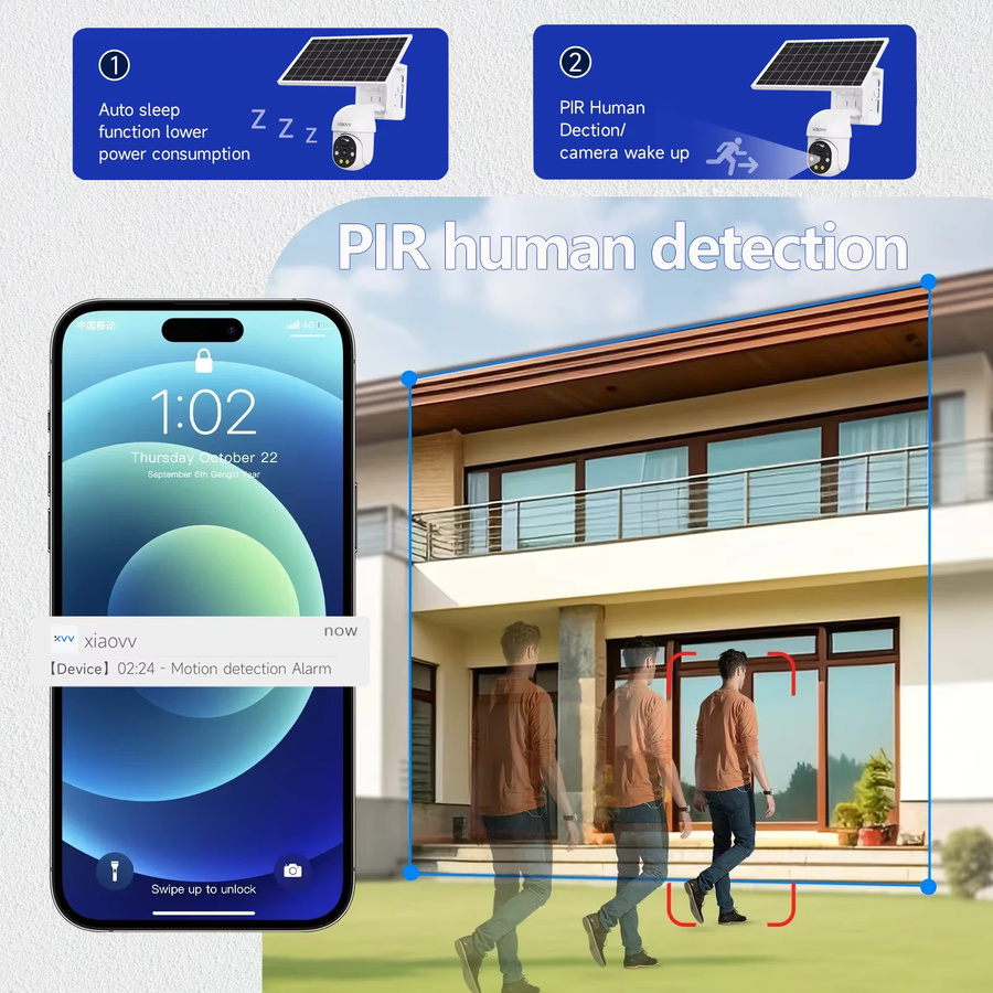 XIAOVV 6MP Überwachungskamera mit 4G und WLAN, Solarbetriebene IP65 wasserdichte Außenkamera in Weiß mit Menschenverfolgung und Vollfarb-Nachtsicht - Bild 3