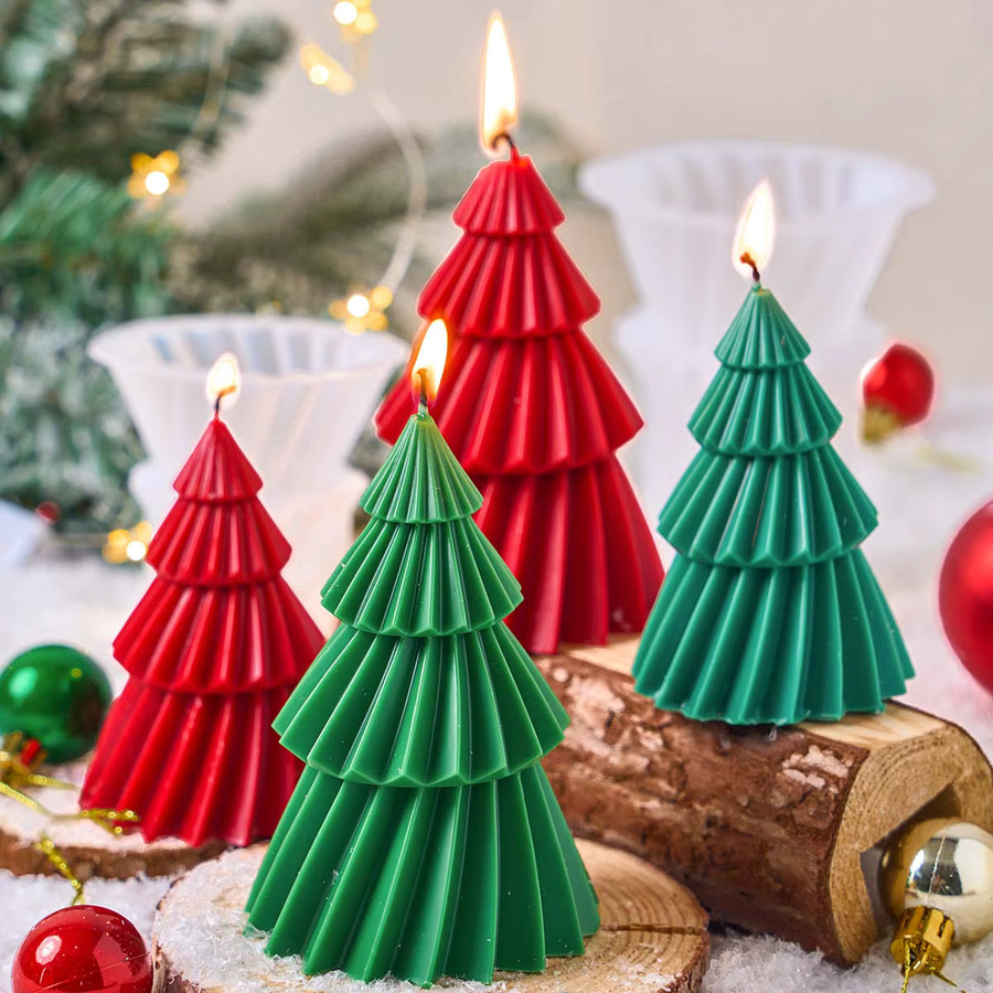 UDOCOOL Silikonform Weihnachtsbaum Kerze Geometrische Kiefer für DIY Handarbeit aus Seife Gips oder Harz in Rot - Bild 2