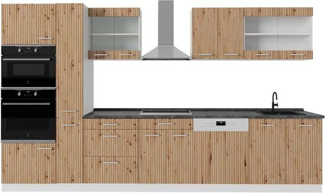 Vicco R-Line Küchenzeile Artisan Eiche und Weiß mit Hochschrank Anthrazit, Breite: 350 cm - Bild 1