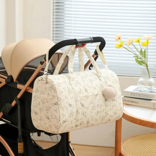 Florale Stickerei Windeltasche und Mutterschaftstasche als große Schultertasche für Reisen in Pink und Weiß - Bild 1