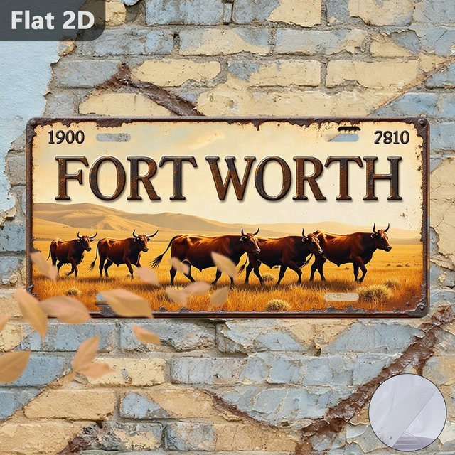CIFBUY Fort Worth Cattle Drive Blechschild Retro-Wanddekoration aus Metall, Mehrfarbig, Breite: 30,48 cm, Höhe: 15,0 cm - Bild 1