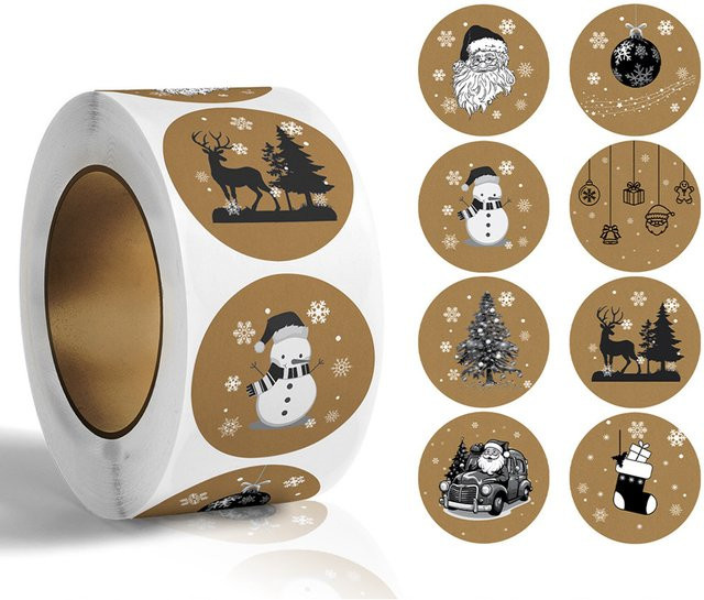 TYFYO Kraftpapier Weihnachtsaufkleber in Braun, 500 Stück Rolle für Geschenkboxen und Karten, Durchmesser: 2,54 cm - Bild 1