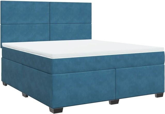vidaXL Boxspringbett mit Matratze in Blau, Hybridbett aus Samt mit USB-Ladeport und Unterbettbeleuchtung, B/T: 180 x 200 cm - Bild 1