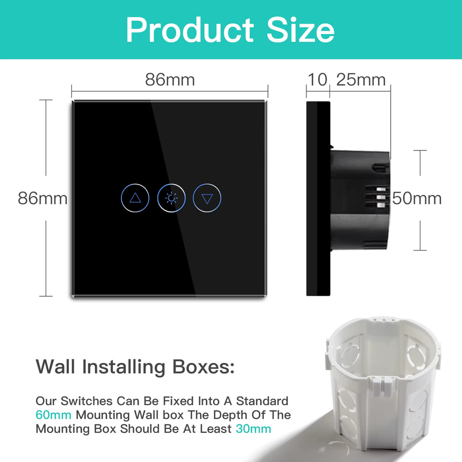 BSEED Smart WiFi Dimmer Schalter mit Tuya App-Steuerung, Dimmbarer LED Lichtschalter aus schwarzem Glas mit blauer Hintergrundbeleuchtung - Bild 6