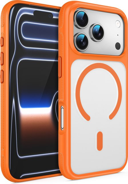 RPKKS MagSafe Magnetische Handyhülle mit luxuriösen Metallknöpfen und Soft Bumper für iPhone 17 16 15 14 13 12 Pro Max Air in Orange - Bild 1