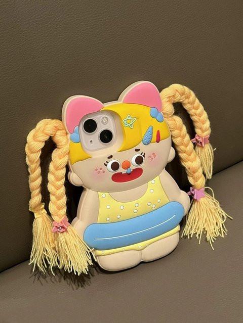 Weiche Silikon Handyhülle für Apple iPhone mit 3D Gelbes Haar Schwimmen Kreis Mädchen Design in Gelb und Multicolour - Bild 1