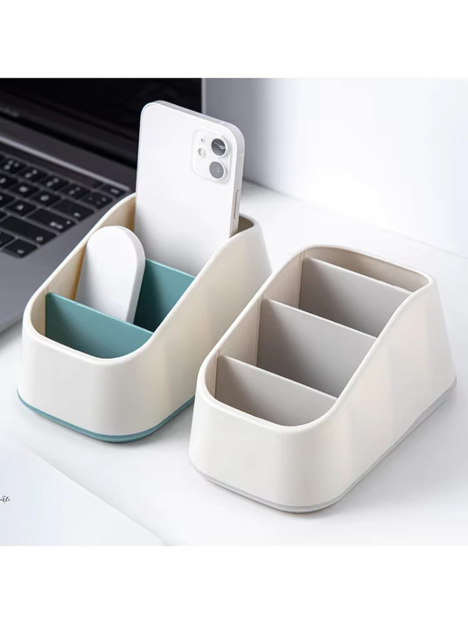 Desktop Organizer in Trapezform mit 4 Fächern für Fernbedienungen und Schreibwaren, Weiß, Kunststoff - Bild 5