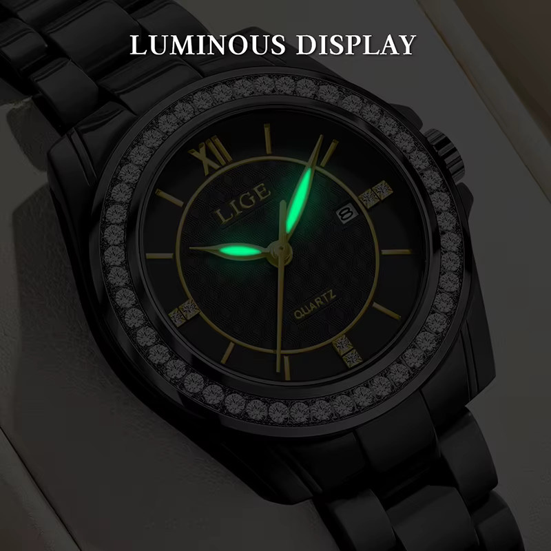 LIGE Armbanduhr, Chronograph, Keramik, Schwarz, Quarz, Damen - Bild 2