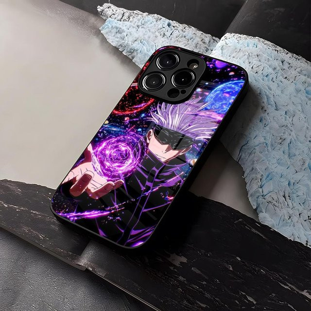Smartphone Hülle mit Satoru Gojo Design aus gehärtetem Glas für iPhone 11 12 13 14 15 16 Pro Max Plus Mini X XR SE 2020 in Multicolour - Bild 1