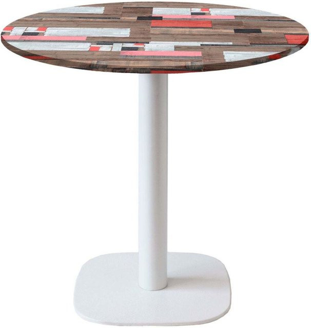 RestooTab Tisch Round runder Bistrotisch mit weißem Gestell und mehrfarbiger Platte, H: 75 cm, Ø: 70 cm - Bild 1