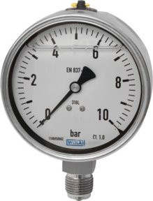 Riegler Glyzerinmano Druckmessgerät aus CrNi-Stahl in Silber mit E-Skala, G 1/2 unten, Durchmesser: 16 cm - Bild 1