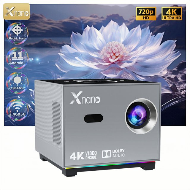 Xnano X3 Tragbarer Projektor mit 250 ANSI, Native 720P, 4K Unterstützung, Android 11, Dual-WLAN und Bluetooth für Heimkino, Gaming und Streaming - Bild 1