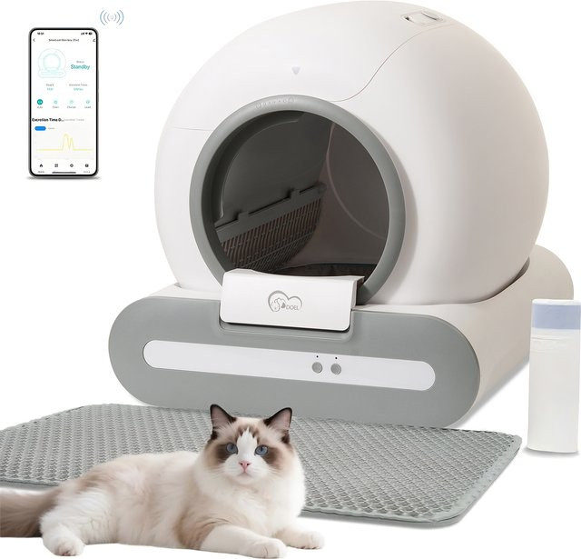 DOEL selbstreinigende Katzentoilette mit App-Steuerung, Farbe: Weiß, 65L, inklusive Katzenmatte und Müllbeuteln, geeignet für Tofu- und gemischtes Katzenstreu - Bild 1