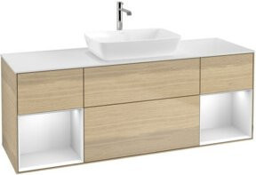V&B Waschtischunterschrank Finion mit Wandbeleuchtung, Farbe Weiß und Eiche, Breite: 160 cm - Bild 1