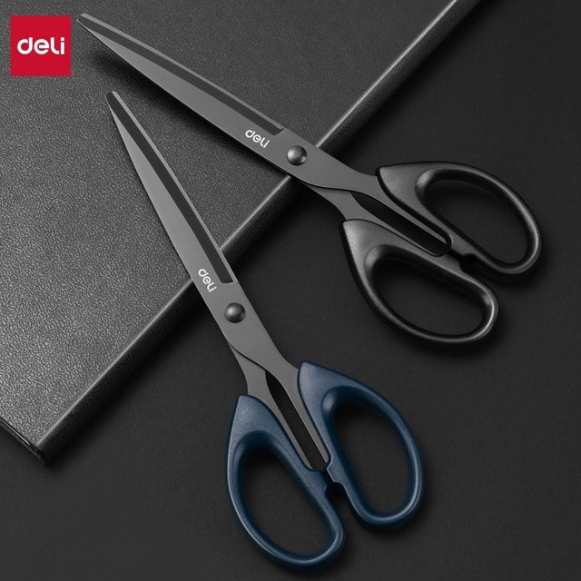DELI Professionelle Büroschere aus Edelstahl in Schwarz und Blau, 18 cm - Bild 1