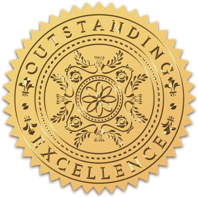 Goldfolien-Zertifikatsiegel Outstanding Excellence, 100 Stück selbstklebende geprägte Goldaufkleber als Medaillendekorationsetiketten in Gold - Bild 1