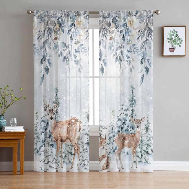 Transparenter Tüll-Vorhang mit Weihnachtsdesign aus Polyester, Farbe Weiß, B: 135 cm, H: 115 cm - Bild 1