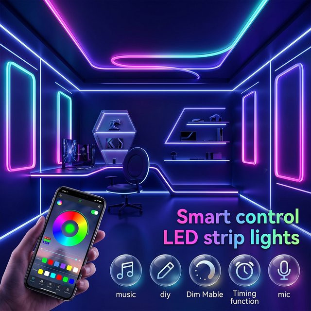 ledcbet RGBIC Neon Flex LED-Streifen mit USB-Steuerung und Musiksynchronisation, Wasserdichtes Multicolour Neonlicht für Wohnzimmer und Schlafzimmer - Bild 1