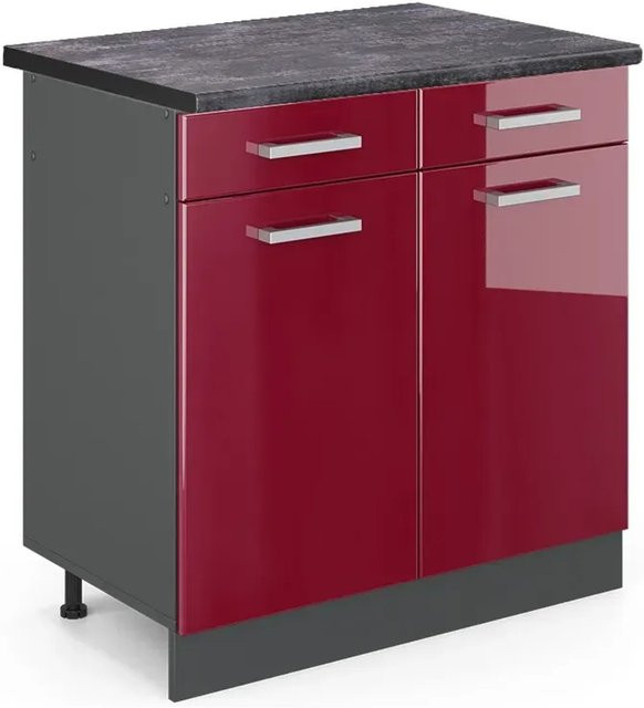 Vicco Küchenunterschrank R-Line Bordeaux Hochglanz Anthrazit B: 80 cm, T: 60 cm, H: 81,6 cm - Bild 1