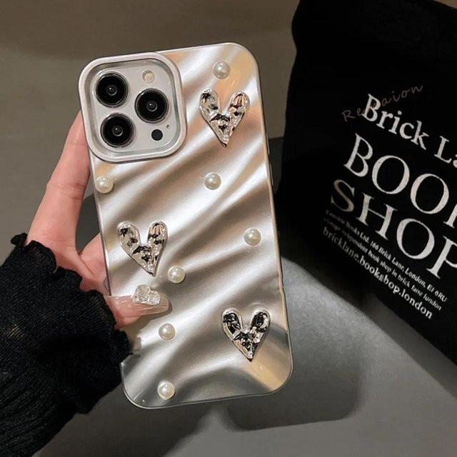 Glitzer Perlen Wellen Handyhülle aus Silikon für Apple iPhone 11 12 13 14 15 Pro Max SE X XR XS in Silber - Bild 1