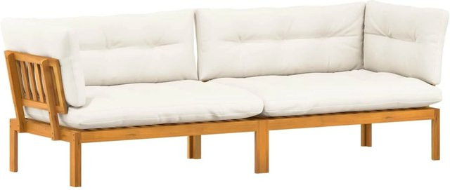 vidaXL Garten Pallet Sofa Set aus Akazienholz in Natur und Cremeweiß, 2 Ecksofas mit Kissen und Tisch im L-Shape Design - Bild 1