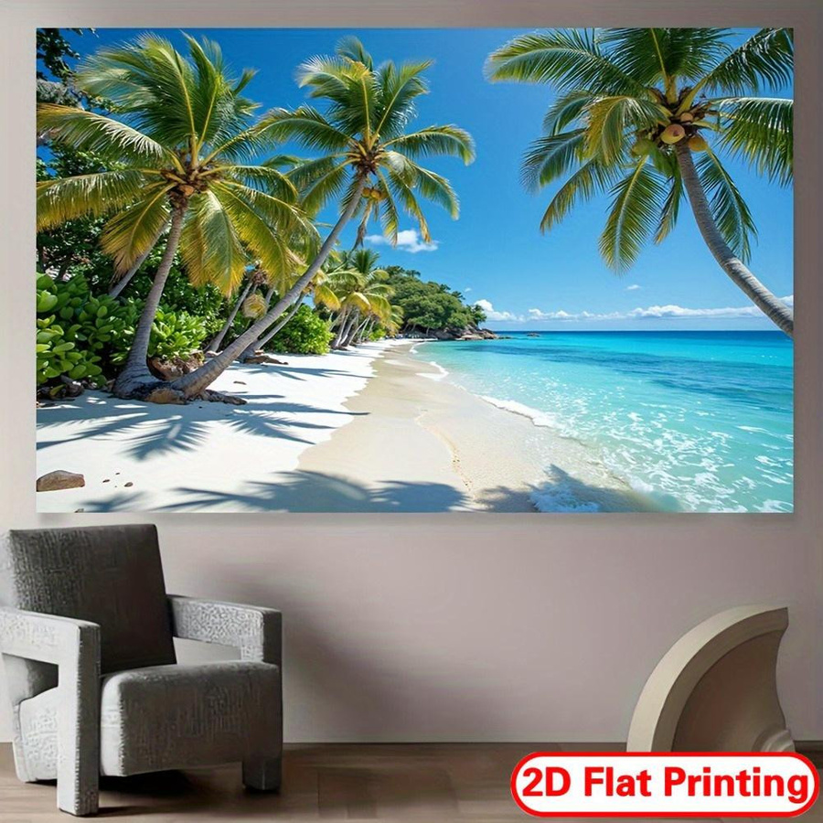 WZLD Wandbehang Tropischer Strand mit Palmen und Sonnenuntergang, Mehrfarbig, Breite: 74 cm, Höhe: 94 cm - Bild 2