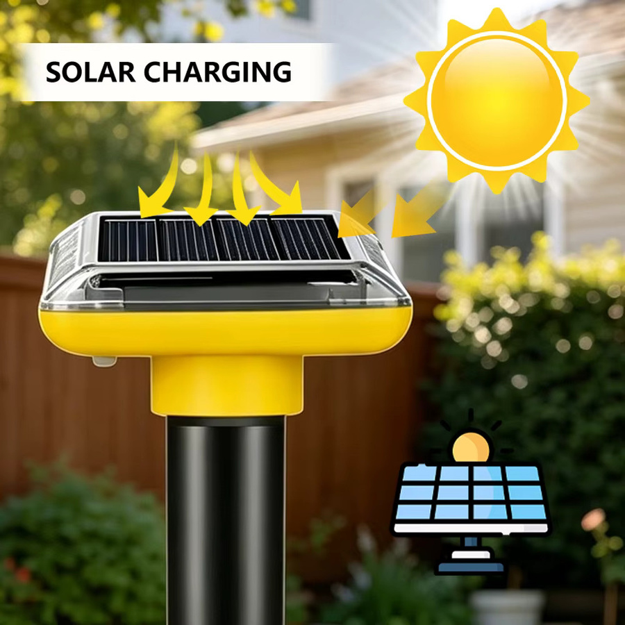 4er-Set SAIJZEK Solar-Ultraschall-Rattenvertreiber mit Erdspieß in Gelb für Rasen, Garten und Hof - Bild 2