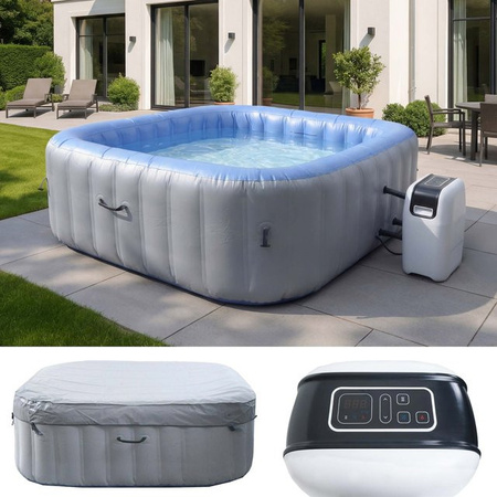 Aufblasbarer Whirlpool MCW-N97 für 6 Personen, eckig, grau-blau, In- und Outdoor mit Heizung und Pumpe aus laminiertem PVC