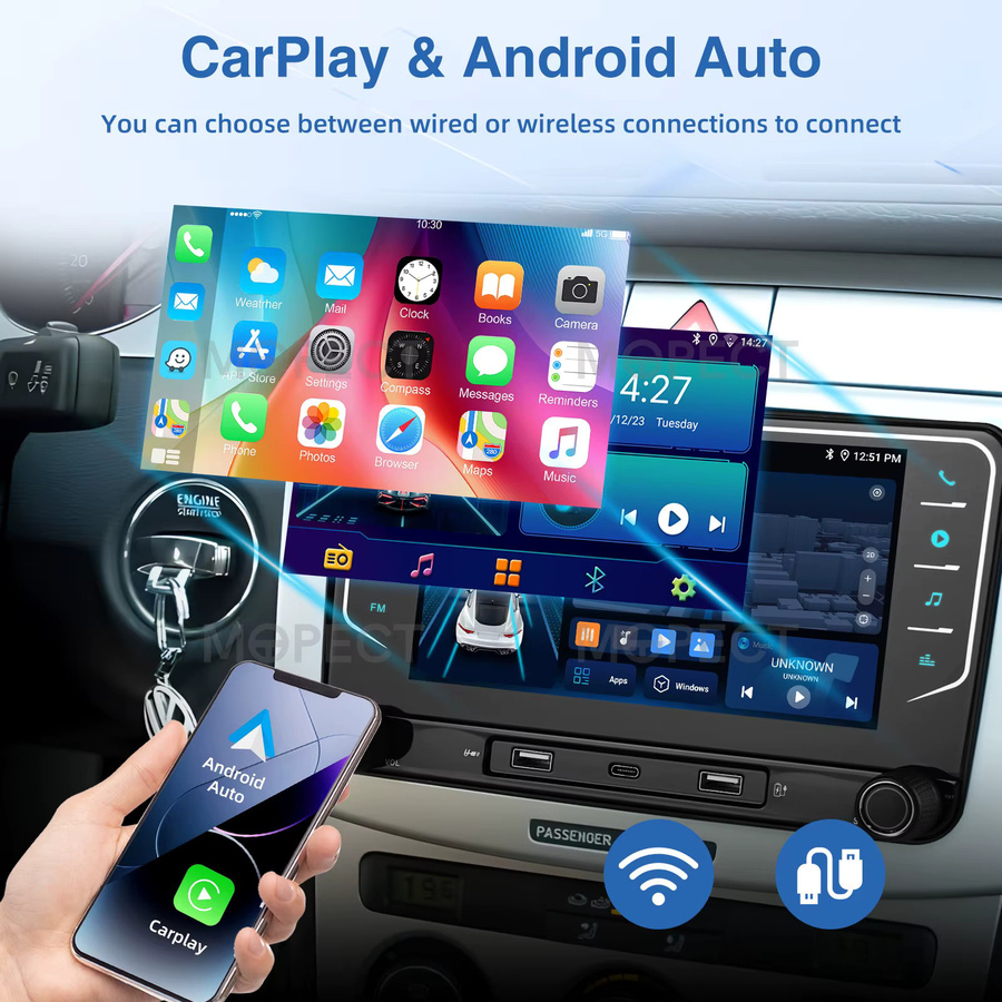 MOPECT Android 15 Autoradio mit Carplay für VW Polo Golf 5 6 Passat B6 Jetta Tiguan Sharan Scirocco Caddy in Schwarz - Bild 3