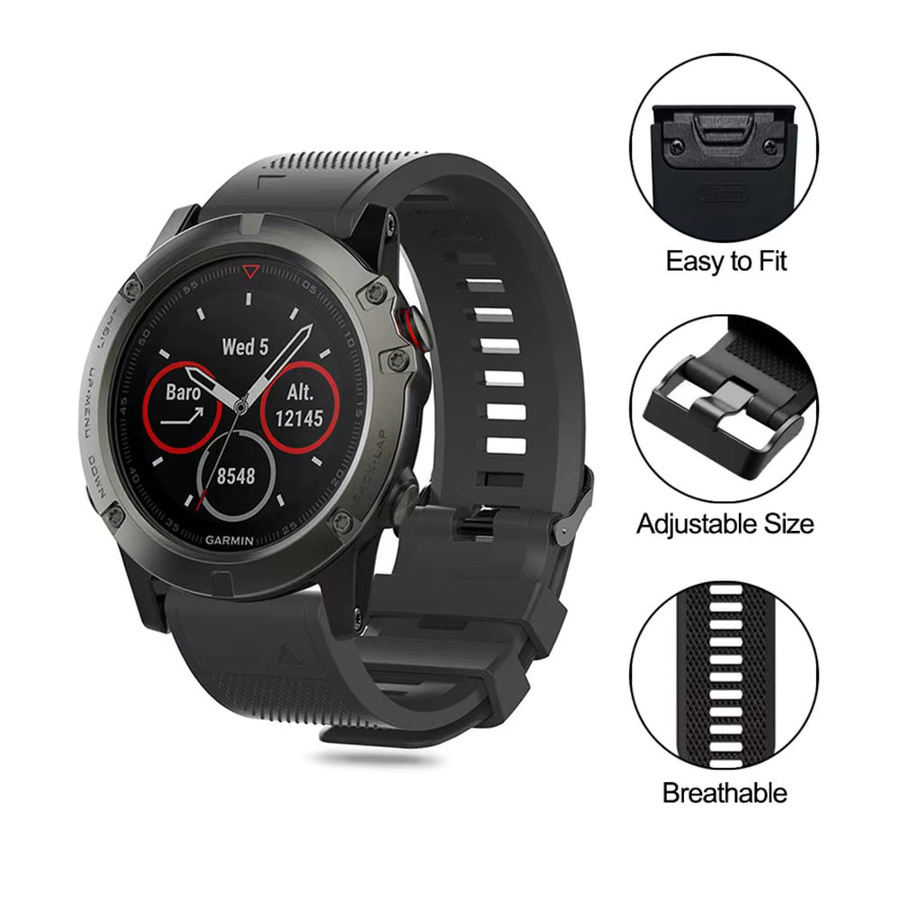 Uhrenarmband Silikon, 22 mm, Schwarz, Unisex - Bild 2