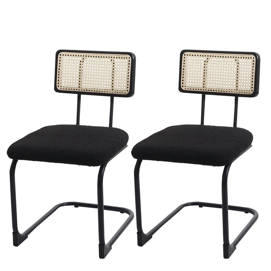 2er-Set MCW Freischwinger-Stühle K88 mit Bouclé-Bezug in Schwarz und Poplar-Holz im Vintage-Design - Bild 3