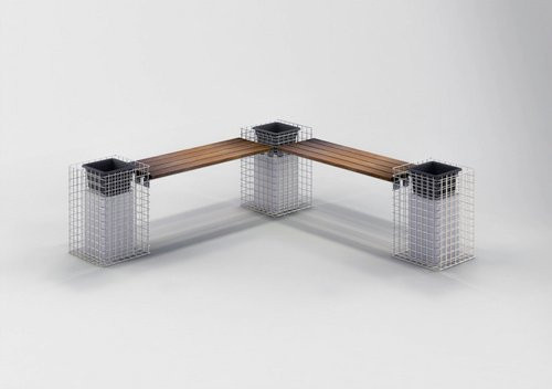 Gabiona 3-Blumensäulen-Gabionen-Bank aus Stahl und Cumaru-Holz in Silber und Braun, B/T/H: 42 x 42 x 62 cm - Bild 1