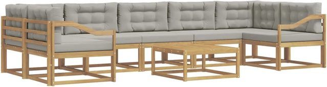 vidaXL Outdoor-Sofagarnitur L-Form aus Akazienholz mit Kissen und Couchtisch in Weiß und Grau - Bild 1
