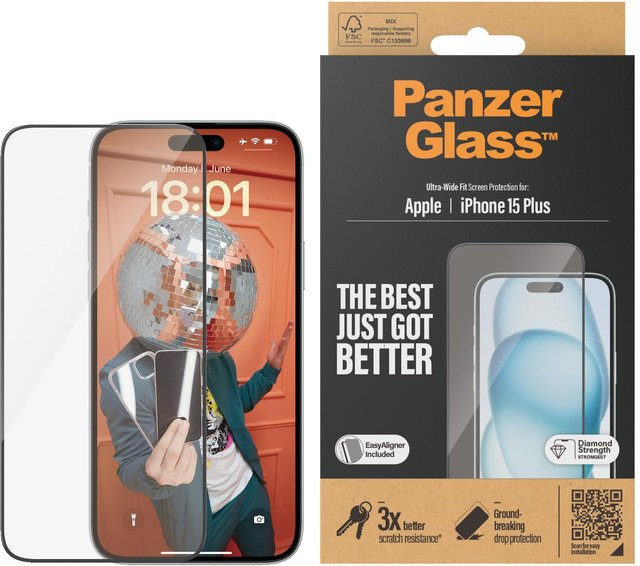 PanzerGlass Ultra-Wide Fit Schutzfolie für iPhone 15 Plus mit EasyAligner, transparent - Bild 1