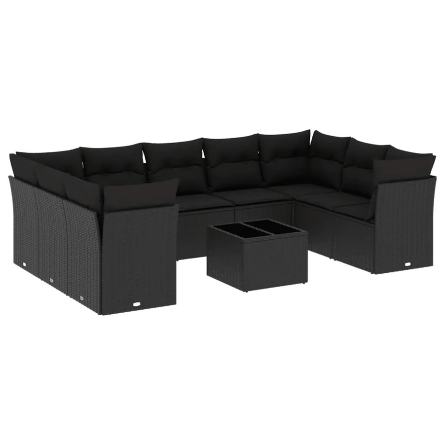 vidaXL 10-tlg. Garten-Sofagarnitur in L-Form aus Poly-Rattan mit Kissen und Stauraum, Schwarz - Bild 2