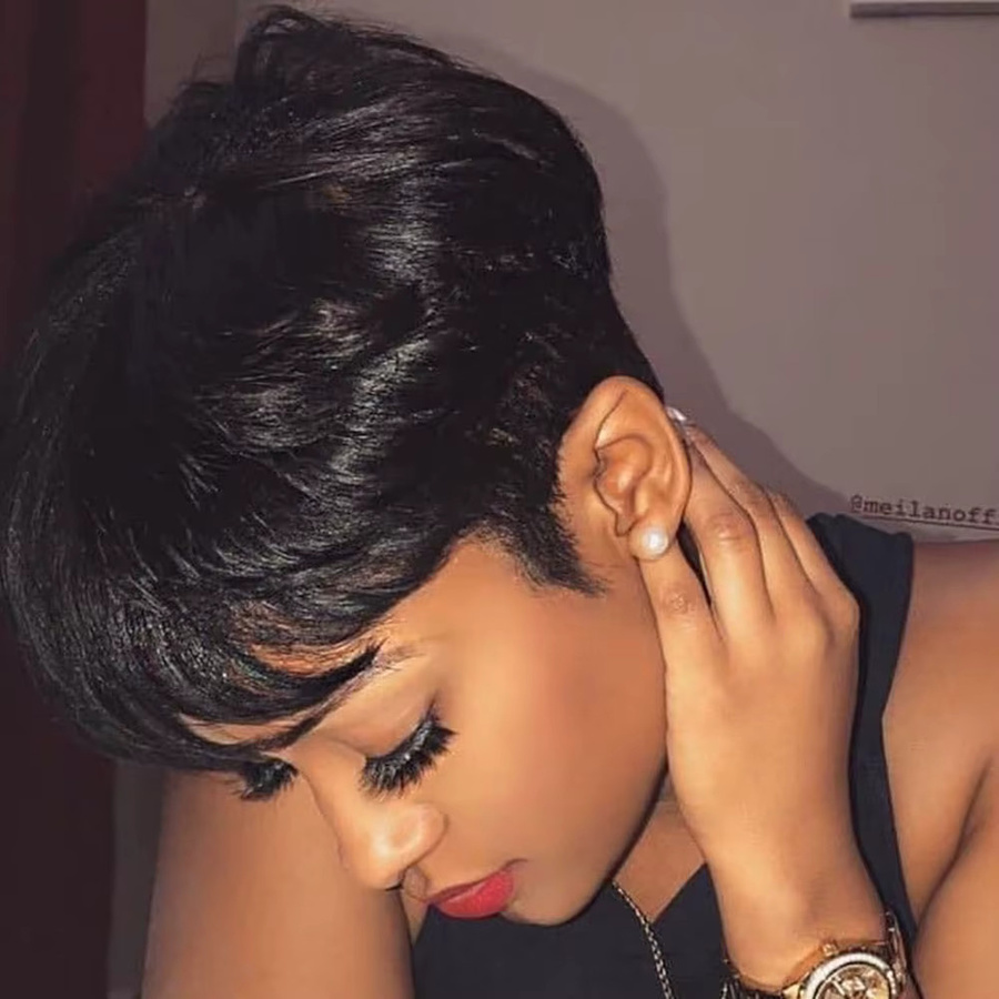 OYM HAIR Pixie-Schnitt Haarperücke, brasilianisches Echthaar, Schwarz, Damen - Bild 3