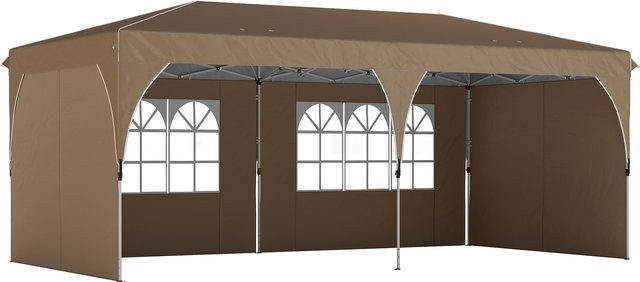 Outsunny Faltpavillon Pop-up Gartenpavillon mit 4 abnehmbaren Seitenwänden Beige B: 6 m, T: 3 m - Bild 1
