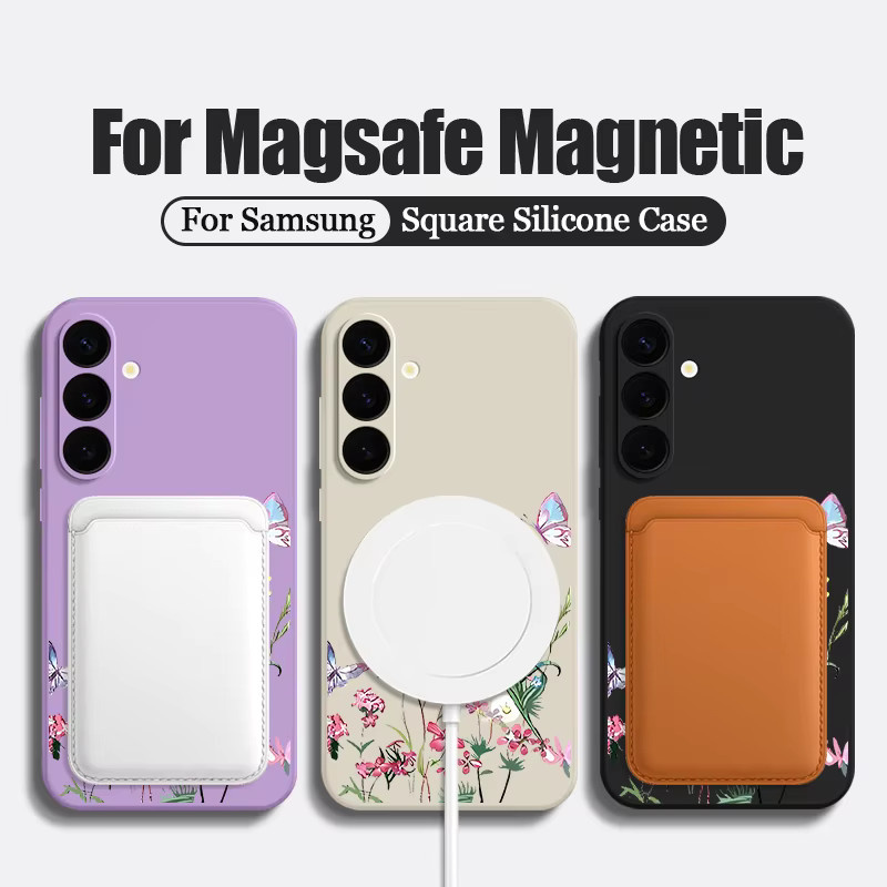 Magnetische weiche Schutzhülle mit Blumenmuster für Samsung Galaxy S25 S24 S23 S22 Ultra Plus und S24 FE, Farbe: Schwarz, MagSafe kompatibel mit Lanyard-Funktion - Bild 2