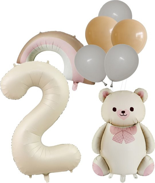LQDIANTANG 10er Set Regenbogen Bär Folienballons mit Zahlen für Kinder Geburtstagsdekoration, Creme und Mehrfarbig - Bild 1