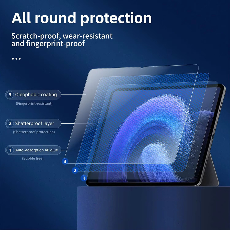 Displayschutzfolie aus gehärtetem Glas für Xiaomi Pad 6 / 6 Pro (11 Zoll) 2023, transparent, 9H Härte, HD-Qualität und anti-fingerabdruckschützend - Bild 3