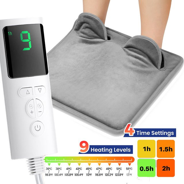 AFDEAL Elektrisches Heizkissen in Grau mit 9 Wärmestufen und 4 Timer-Einstellungen, waschbare Handwärmematte für Schulter und Füße - Bild 1