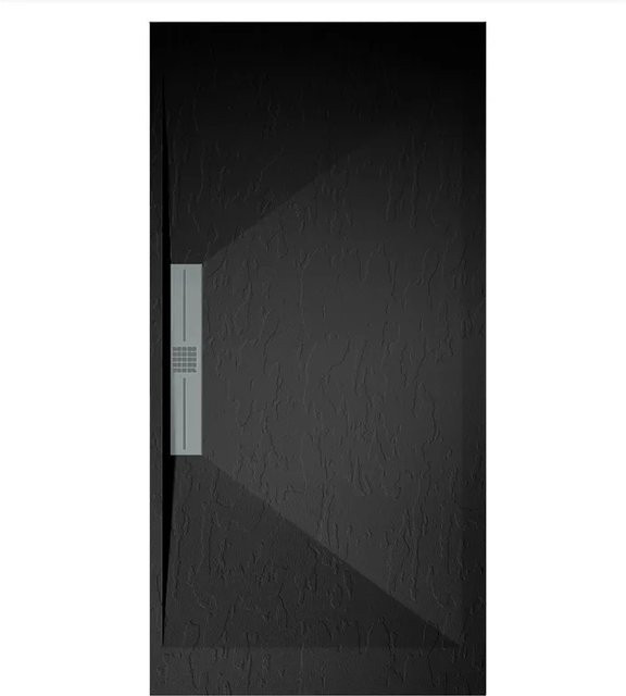 Mirlo Duschwanne Edis aus Mineralguss, rechteckig, Schwarz, B: 80 cm, T: 90 cm, extra flach mit Ablaufschutz in Chrom - Bild 1