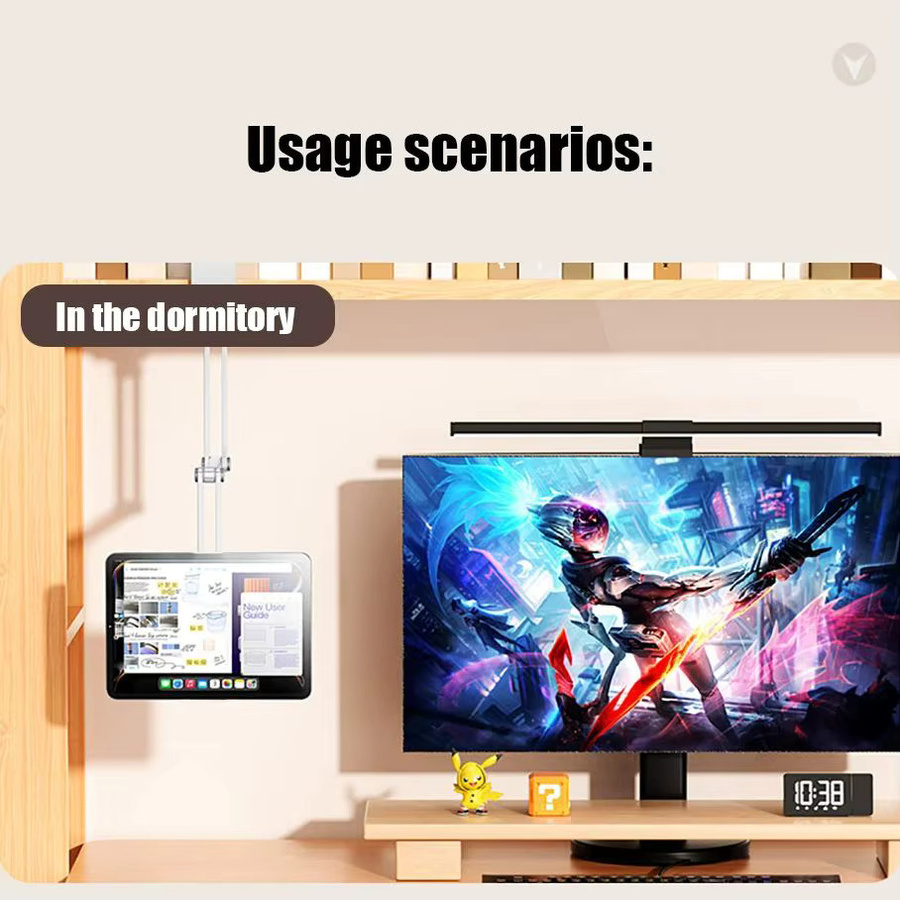 OUTMIX Magnetischer Bett-Handyhalter mit Clip-Halterung und verstellbarem, drehbarem Display-Ständer in Silber für iPad, Galaxy, Xiaomi und Kindle Tablets - Bild 2