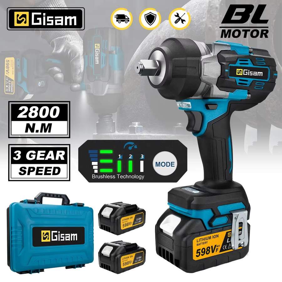 Gisam Bürstenloser elektrischer Schlagschrauber 1/2 Zoll, kabelloser Drehmomentschrauber in Blau, kompatibel mit Makita 18V Akku - Bild 6