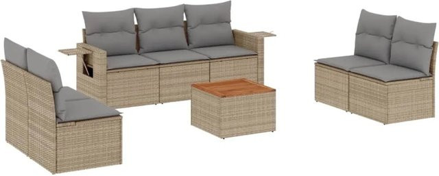 vidaXL 8-teilige Garten-Sofagarnitur aus Poly-Rattan und Akazienholz in Beige mit Kissen - Bild 1