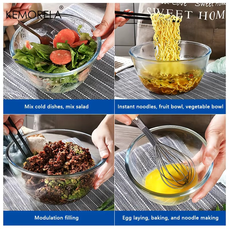 KEMORELA Tiefenmischschale aus Glas, transparent, rund, ofenfest und mikrowellengeeignet - Bild 2