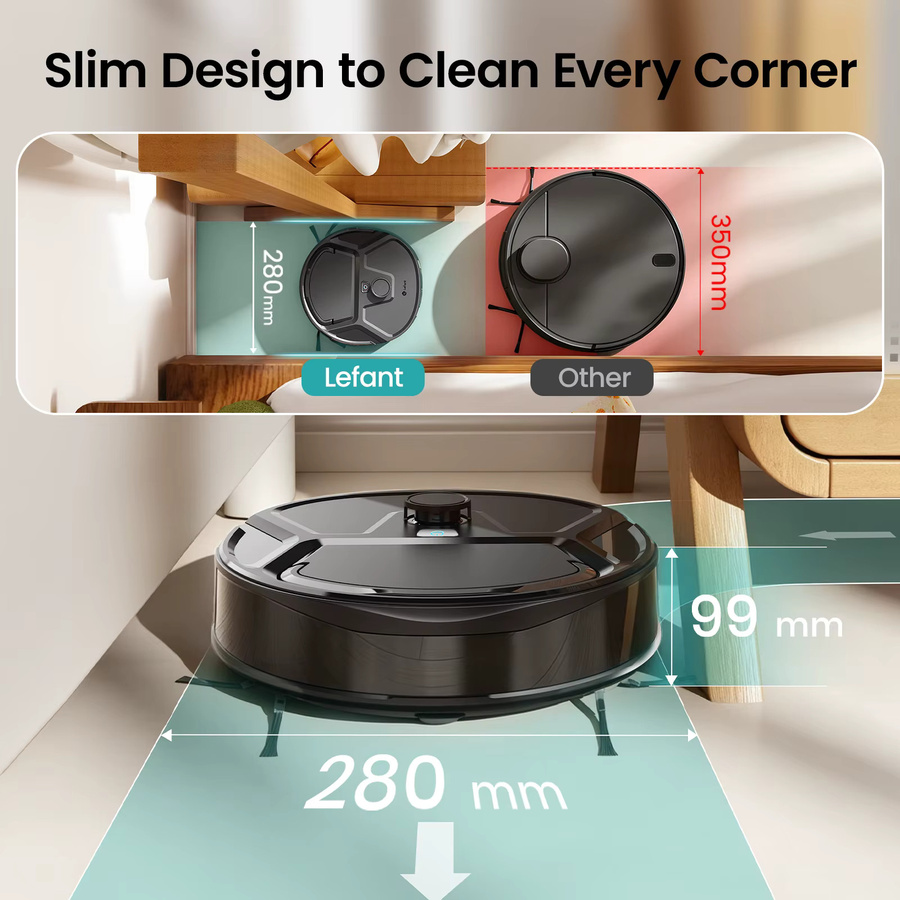 Lefant M265 Saugroboter mit Laser dToF Kartierungsfunktion, 20000Pa Saugkraft, selbstreinigende Anti-Verhedderung Rollenbürste und Hindernisvermeidung, WiFi 2.4G/5G, App-Steuerung und Smart Home Integration - Bild 3